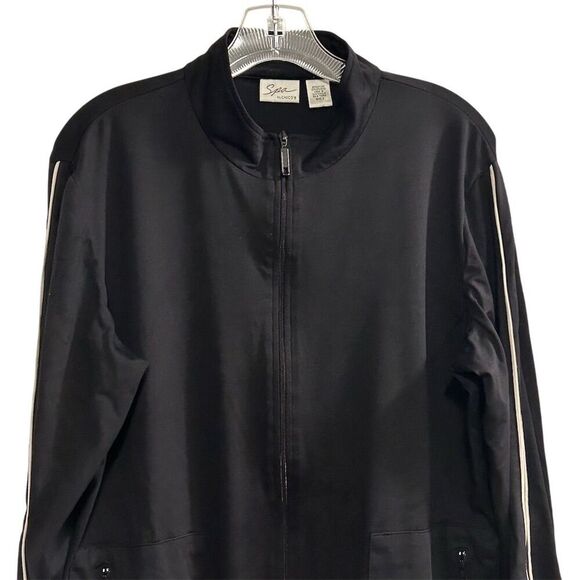 Spa by Chico's Women's Black Jacket Size 2 with White Piping Casual - Picture 4 of 12